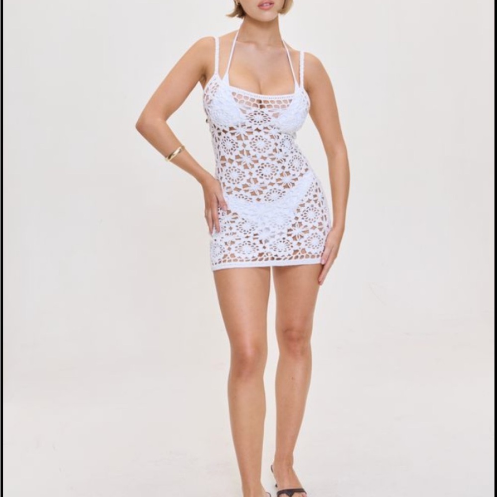 Frankie Bikinis | Sunshine Crochet Mini Dress | White - Picture 3 of 5